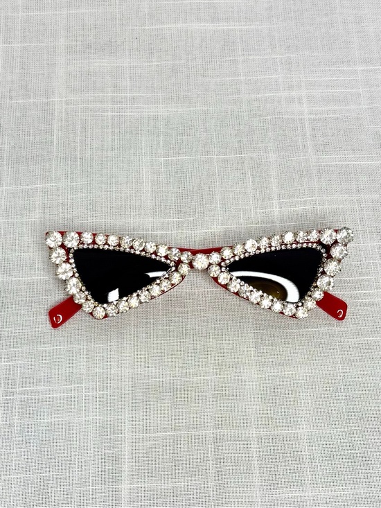 Accessories - Red Rhinestone Cat Eye Sunglasses | Retro Glam Crystal Frames